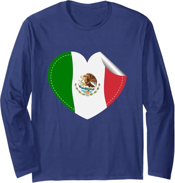 Mexico Flag Heart Design Long Sleeve T-Shirt - Bandera de México