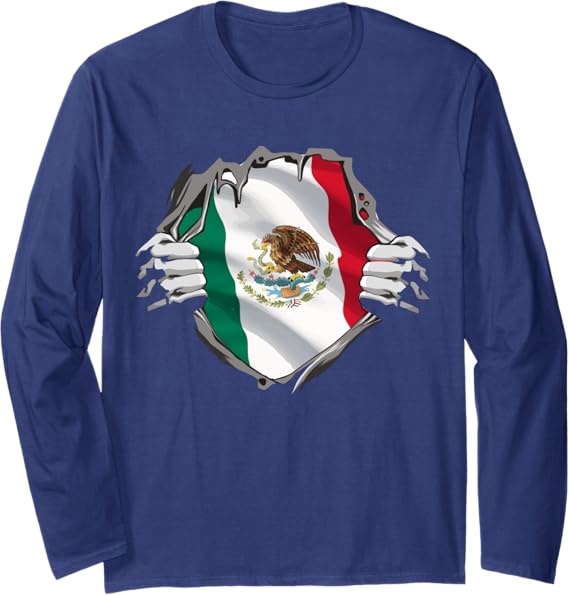 Mexican Superhero Long Sleeve T-Shirt - Mexico Flag Bandera Mexicana Pride Apparel