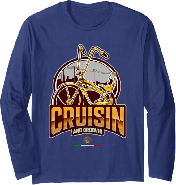 Chicano Lowrider Bike Mexican Long Sleeve T-Shirt | Cruisin' and Groovin' Design