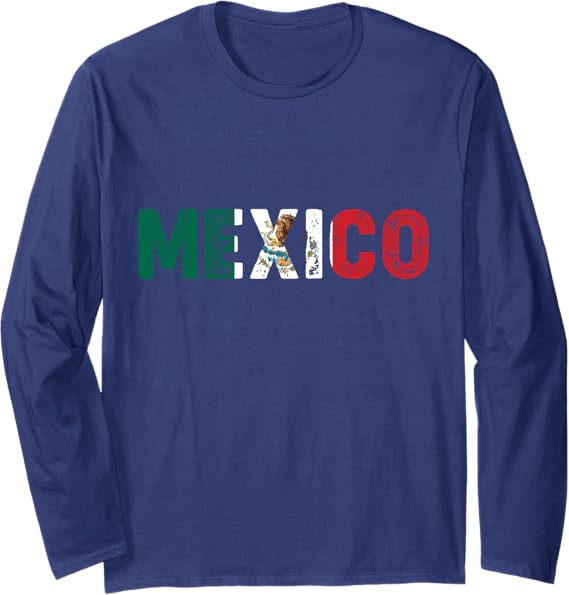 Vintage Mexico Letters Mexican Flag Bandera Mexicana Long Sleeve T-Shirt
