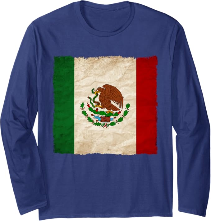 Vintage Mexican Flag Mexico Pride Long Sleeve T-Shirt - Camiseta De Orgullo Mexicano