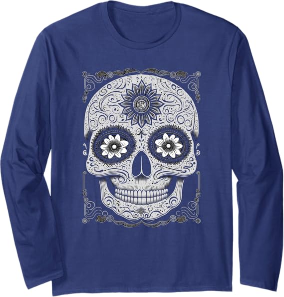 Calaveras Sugar Skull Day of the Dead Long Sleeve T-Shirt - Mexican Holiday Apparel