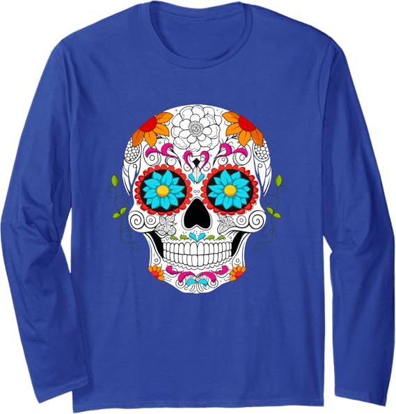 Colorful Calaveras de Azucar Mexican Día de los Muertos Long Sleeve T-Shirt