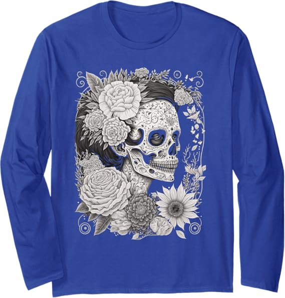 Dia De Los Muertos Catrina Sugar Skull Calaveras Mexico Long Sleeve T-Shirt