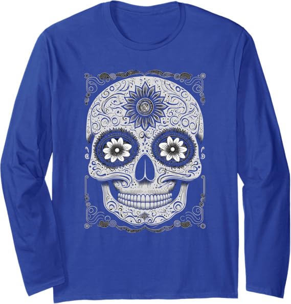 Calaveras Sugar Skull Day of the Dead Long Sleeve T-Shirt - Mexican Holiday Apparel
