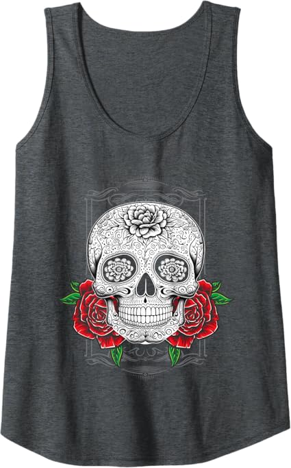 Mexican Calaveras Flower Skull Women Tank Top - Dia De Los Muertos Apparel