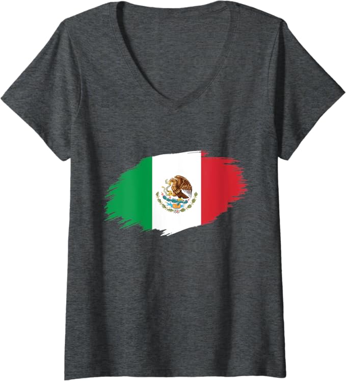Women's Mexico Flag V-Neck Women T-Shirt - Camiseta Bandera Mexicana