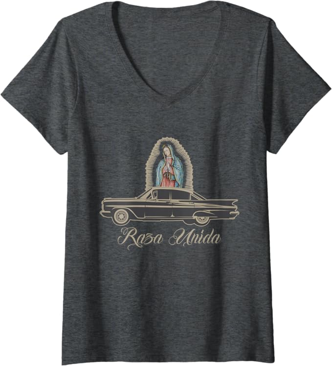 Women's Raza Unida Chicano Low Rider Mexican Hombre V-Neck Women T-Shirt - Stylish Chicano Fashion