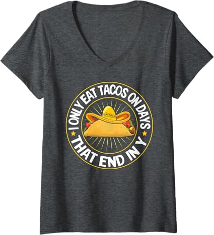 Women's Mexican Cinco de Mayo Tacos V-Neck T-Shirt – Festive Party Apparel