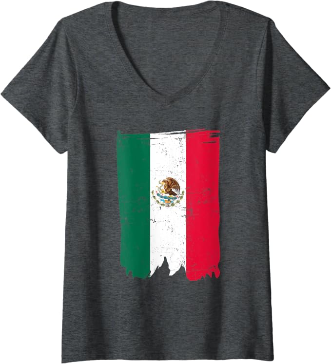 Women's Mexican Flag V-Neck Women T-Shirt - Bandera Mexicana Tee