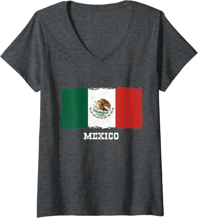 Women's Vintage Mexico Flag Retro Bandera Mexicana V-Neck Women T-Shirt – Stylish Mexican Pride Tee
