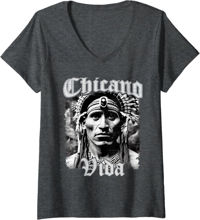 Women's Chicano Vida Vintage Aztec Native American Mexican V-Neck Women T-Shirt