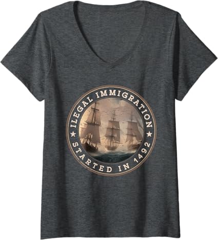 Women's Illegal Immigration History 1492 Mexican Latin Pride Fun V-Neck T-Shirt