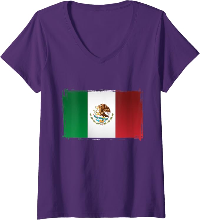 Women's Mexico Flag V-Neck Women T-Shirt - Bandera de México Design