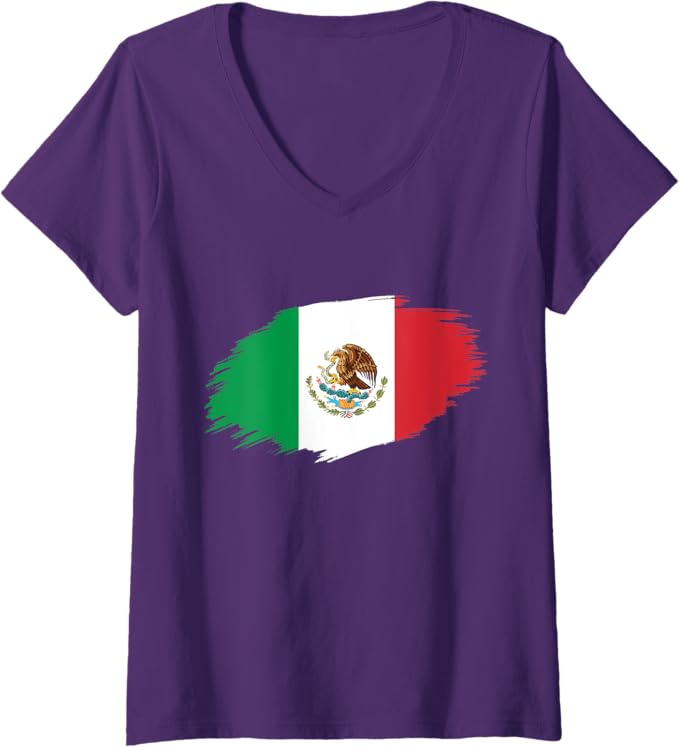 Women's Mexico Flag V-Neck Women T-Shirt - Camiseta Bandera Mexicana