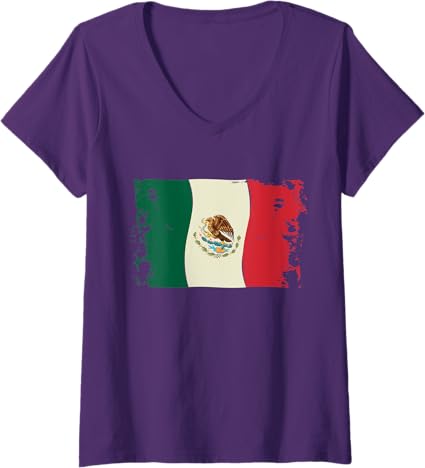 Vintage Mexico Flag Women's V-Neck T-Shirt | Bandera Mexicana Camiseta