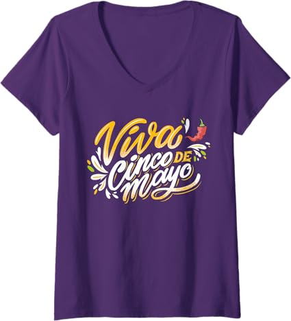 Women's Viva Cinco De Mayo V-Neck T-Shirt - Mexican Party Shirt for Cinco De Mayo Celebration