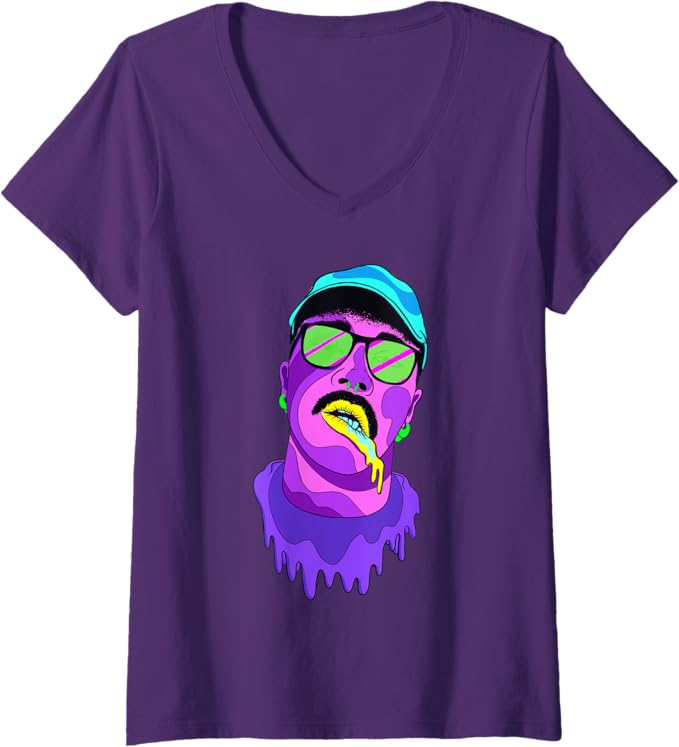 Women's 80s Vintage Chicano Mexicano Vaporwave Aesthetic Colorful V-Neck Women T-Shirt