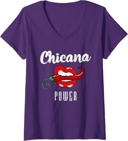 Chicana Power V-Neck T-Shirt for Latina Mexicana Women - Women's Mexico Pride Shirt