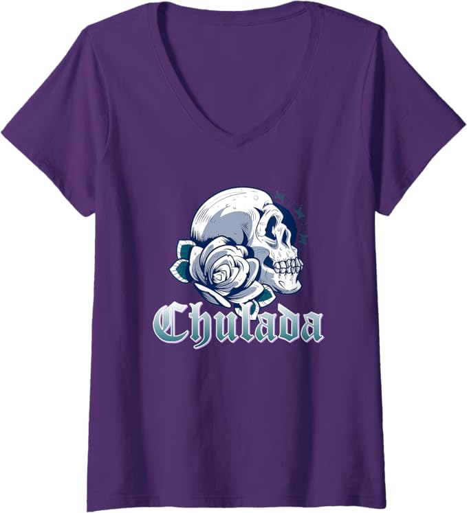 Women's Chulada Skull Vintage Mexicana Mujer V-Neck Women T-Shirt