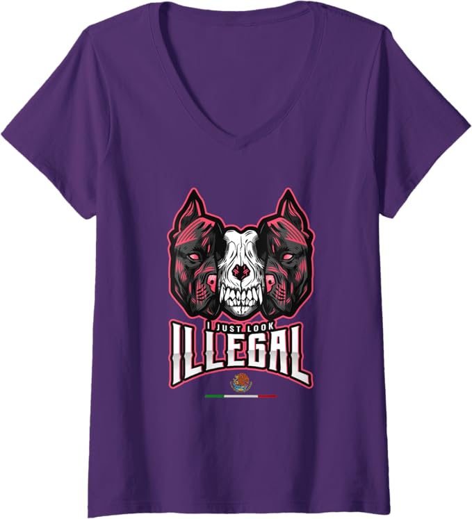 Women's 'I Just Look Illegal' Creepy Mexican Dog Skull Chicano V-Neck Women T-Shirt