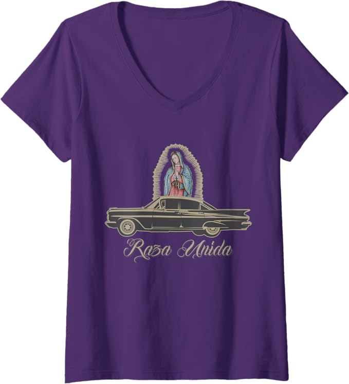 Women's Raza Unida Chicano Low Rider Mexican Hombre V-Neck Women T-Shirt - Stylish Chicano Fashion