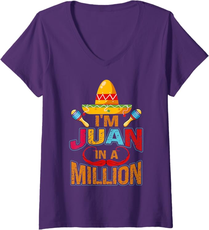 Womens Mexican Cinco De Mayo Party 'Juan In A Million' V-Neck T-Shirt - Fiesta Design