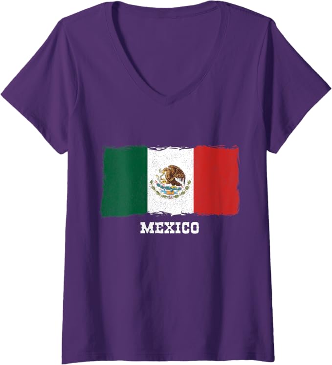 Women's Vintage Mexico Flag Retro Bandera Mexicana V-Neck Women T-Shirt – Stylish Mexican Pride Tee