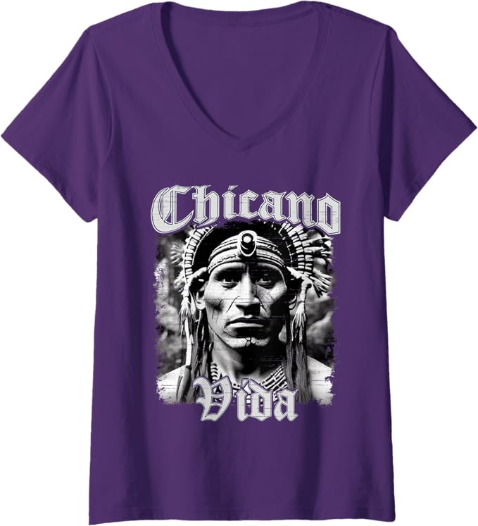 Women's Chicano Vida Vintage Aztec Native American Mexican V-Neck Women T-Shirt