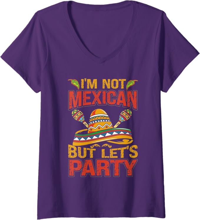Womens Mexican Cinco De Mayo Party Sombrero V-Neck T-Shirt