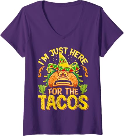 Women's Mexican Cinco de Mayo 'Just Here for Tacos' V-Neck T-Shirt
