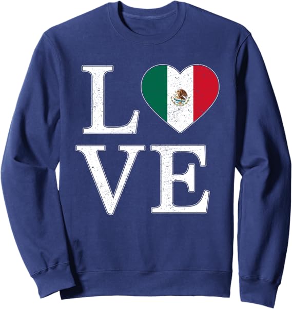 Vintage Mexico Love Sweatshirt with Mexican Flag Heart - Unisex Design