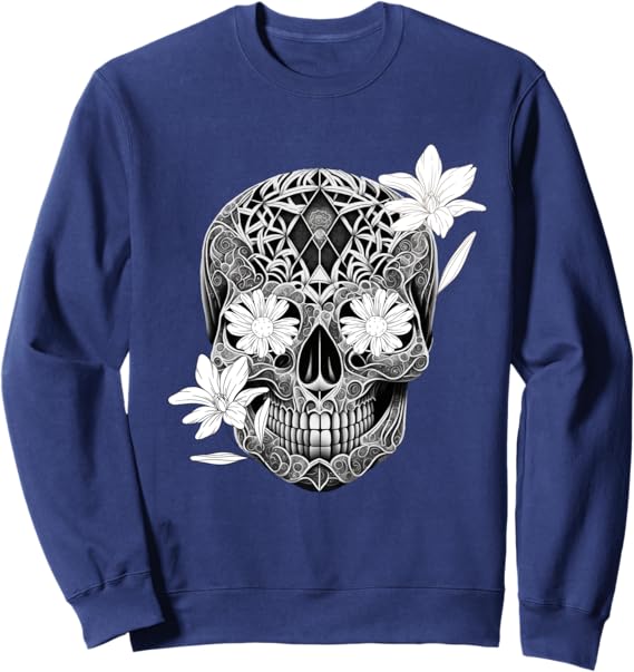 Flower Sugar Skull Mexico Dia De Los Muertos Sweatshirt - Halloween & Day of the Dead Apparel