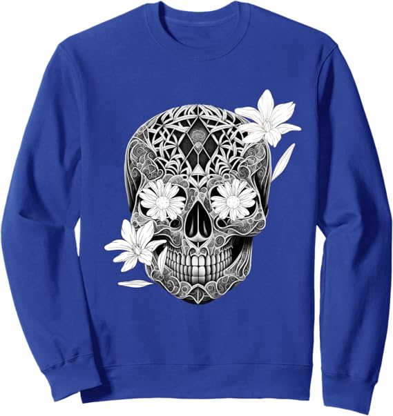 Flower Sugar Skull Mexico Dia De Los Muertos Sweatshirt - Halloween & Day of the Dead Apparel