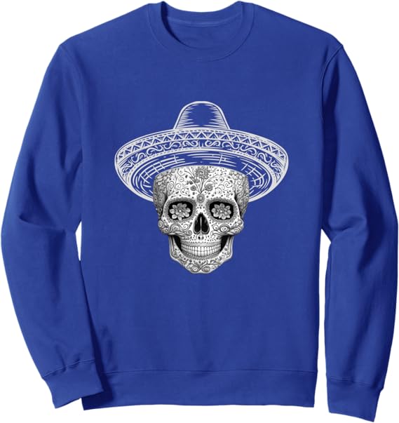 Mexican Sugar Skull Sombrero Sweatshirt – Day of the Dead Calaveras Design