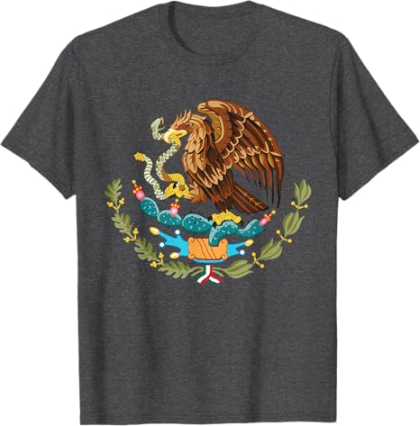 Mexican Flag Men T-Shirt with Aztec Coat of Arms – Tenochtitlan Eagle on Cactus Design
