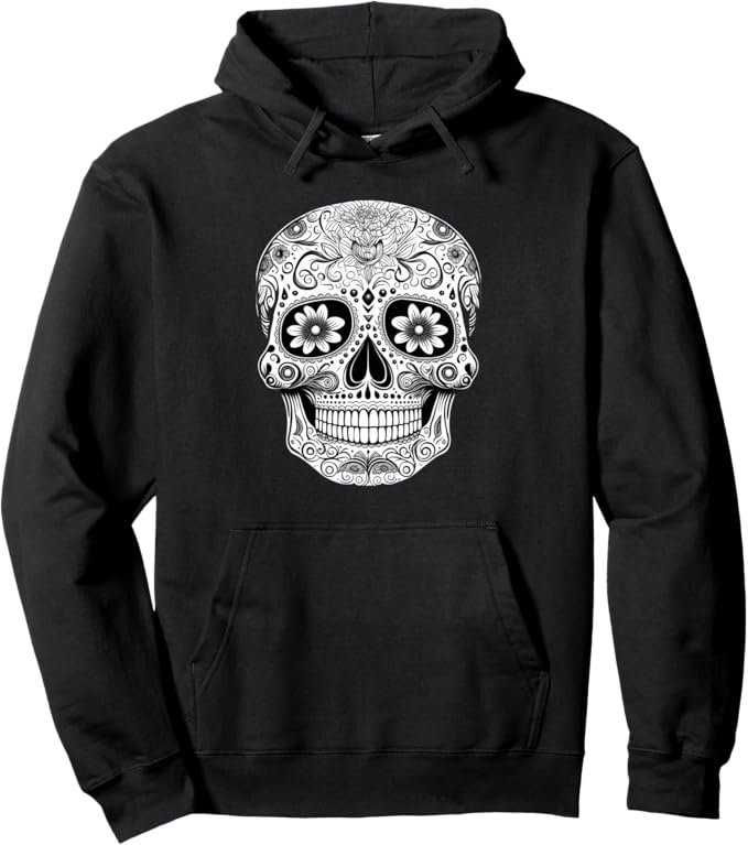 Floral Mexican Sugar Skull Day of the Dead Pullover Hoodie - Chicano Style