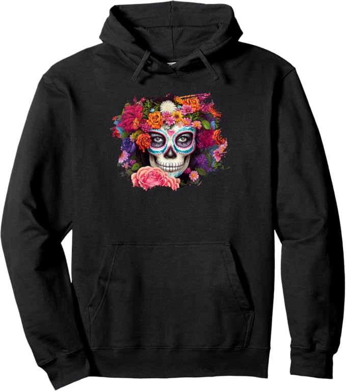 Mexico Day of the Dead Pullover Hoodie - Skull Día De Los Muertos Design