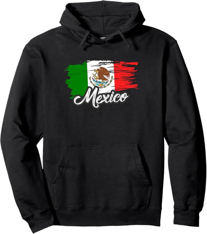 Retro Mexican Flag Pullover Hoodie - Vintage Bandera Mexicana Design