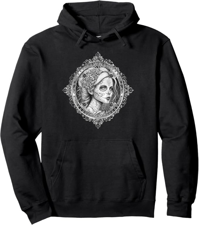 Mexican Día De Los Muertos Pullover Hoodie - Calaveras Catrina Design