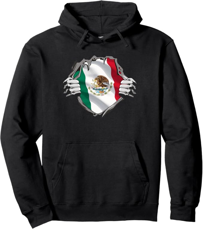 Mexican Superhero Pullover Hoodie - Mexico Flag Bandera Mexicana Pride Design