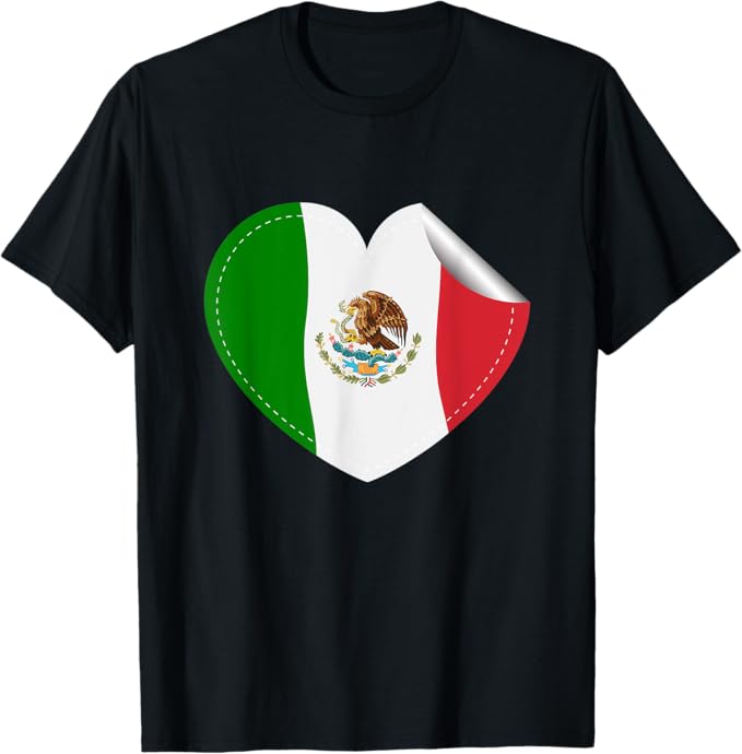Mexican Flag Heart Men T-Shirt - Bandera de México Diseño de Corazón