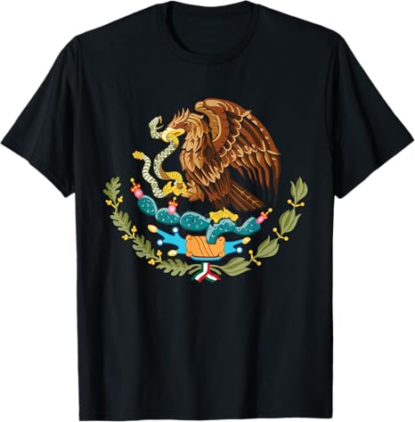 Mexican Flag Men T-Shirt with Aztec Coat of Arms – Tenochtitlan Eagle on Cactus Design