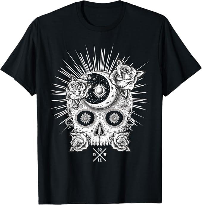 Mexican Sugar Skull Men T-Shirt for Dia De Los Muertos | Occult Halloween Shirt
