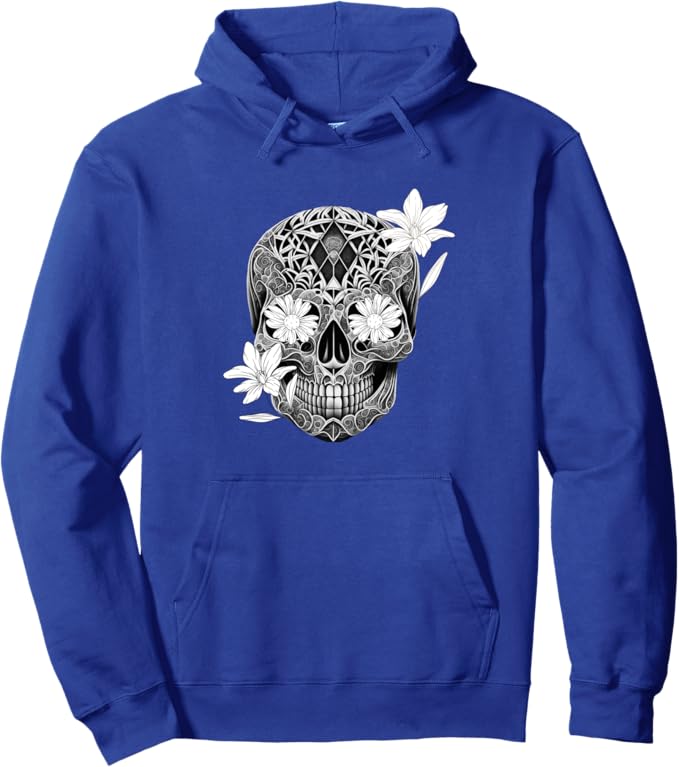 Flower Sugar Skull Pullover Hoodie - Mexico Día De Los Muertos Design
