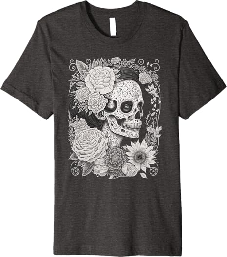 Premium Catrina Sugar Skull Men T-Shirt – Día de los Muertos Calaveras Design from Mexico